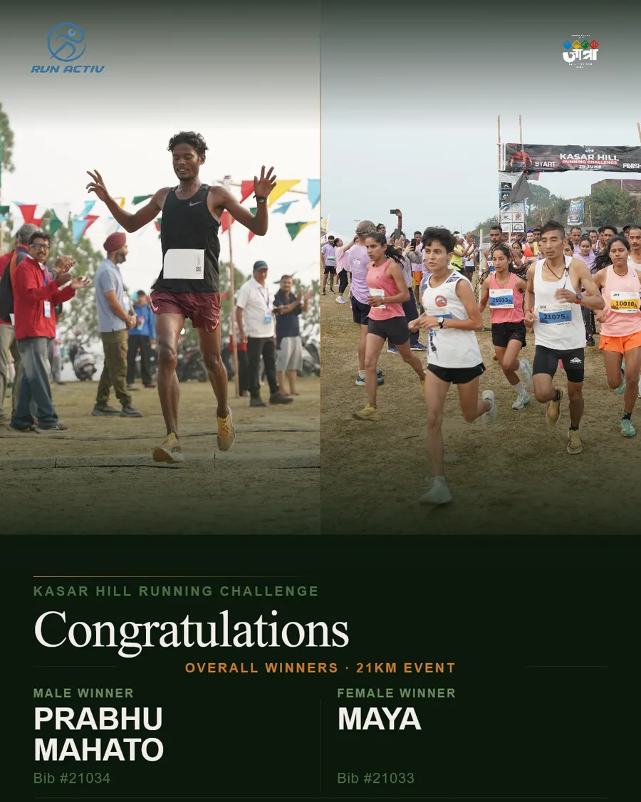 21K winners, male and female, Kasar Hill Running Challenge.